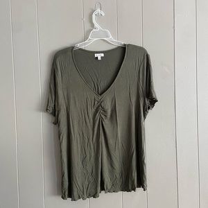 Women’s Army Green Short Sleeve V-neck with ruched detail